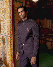 Purple Jacquard bandhgala