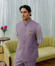 Purple Shirt jacket set with Hand embroidered patch