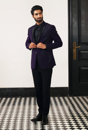 A stylish purple suit with front designer work, perfect for weddings and formal occasions.
