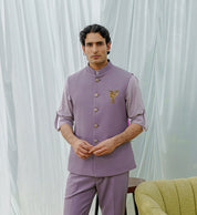 Purple nehru jacket with Hand embroidered patch
