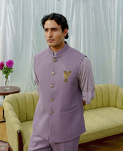 Purple nehru jacket with Hand embroidered patch