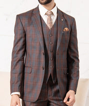 Elegant Rust Checked 5-Piece Suit - Timeless Fashion
