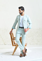  Versatile Sea Green Linen Blend Co-ord Set with Belt
