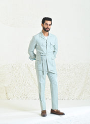 Stylish Sea Green Linen Blend Co-ord Set with Belt, Perfect for Casual and Semi-Formal Occasions
