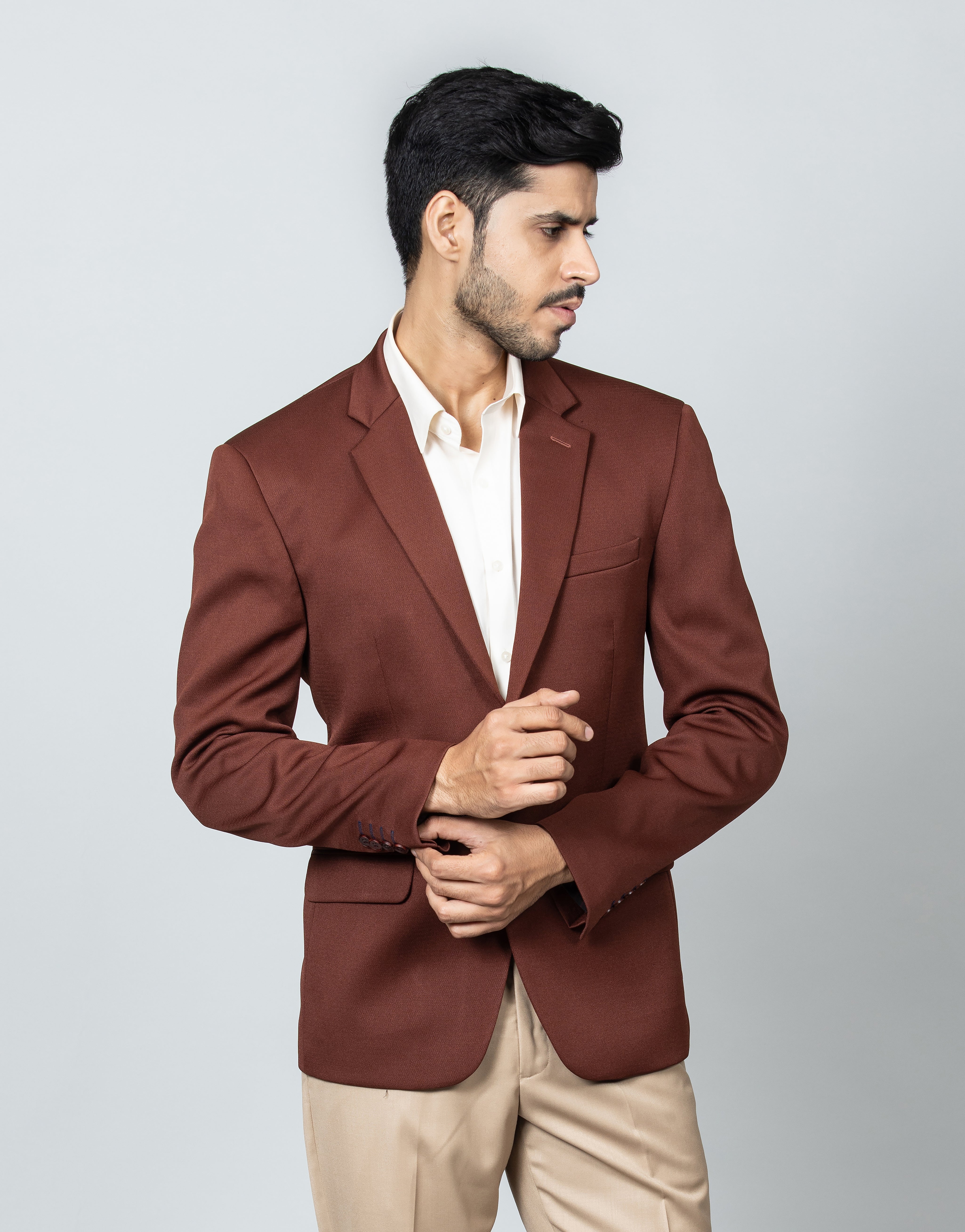 Classic Single-Breasted Brown Knitted Blazer
