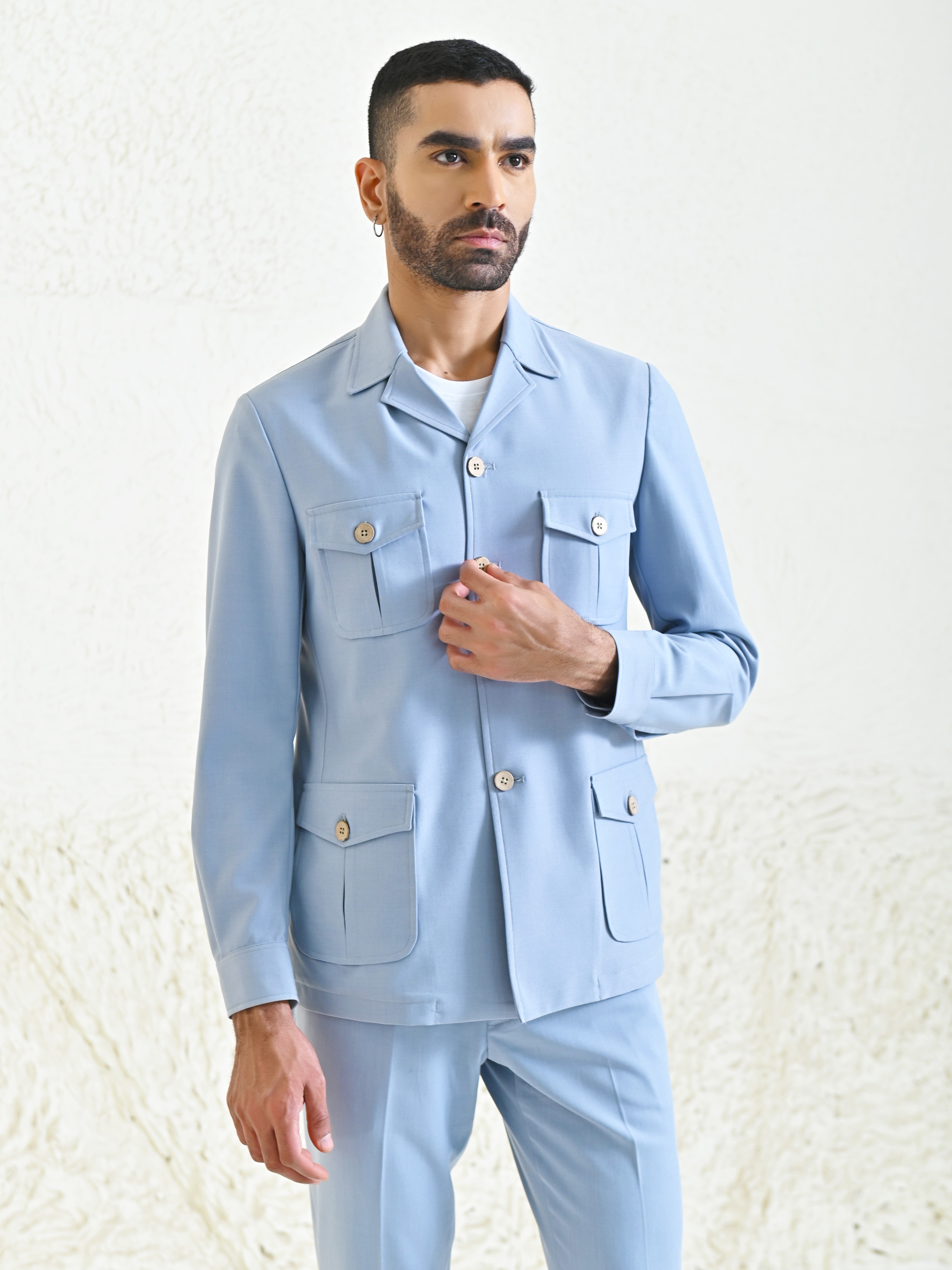 Contemporary Men's Fashion
Trendy Sky Blue Linen Blend Co-ord Set