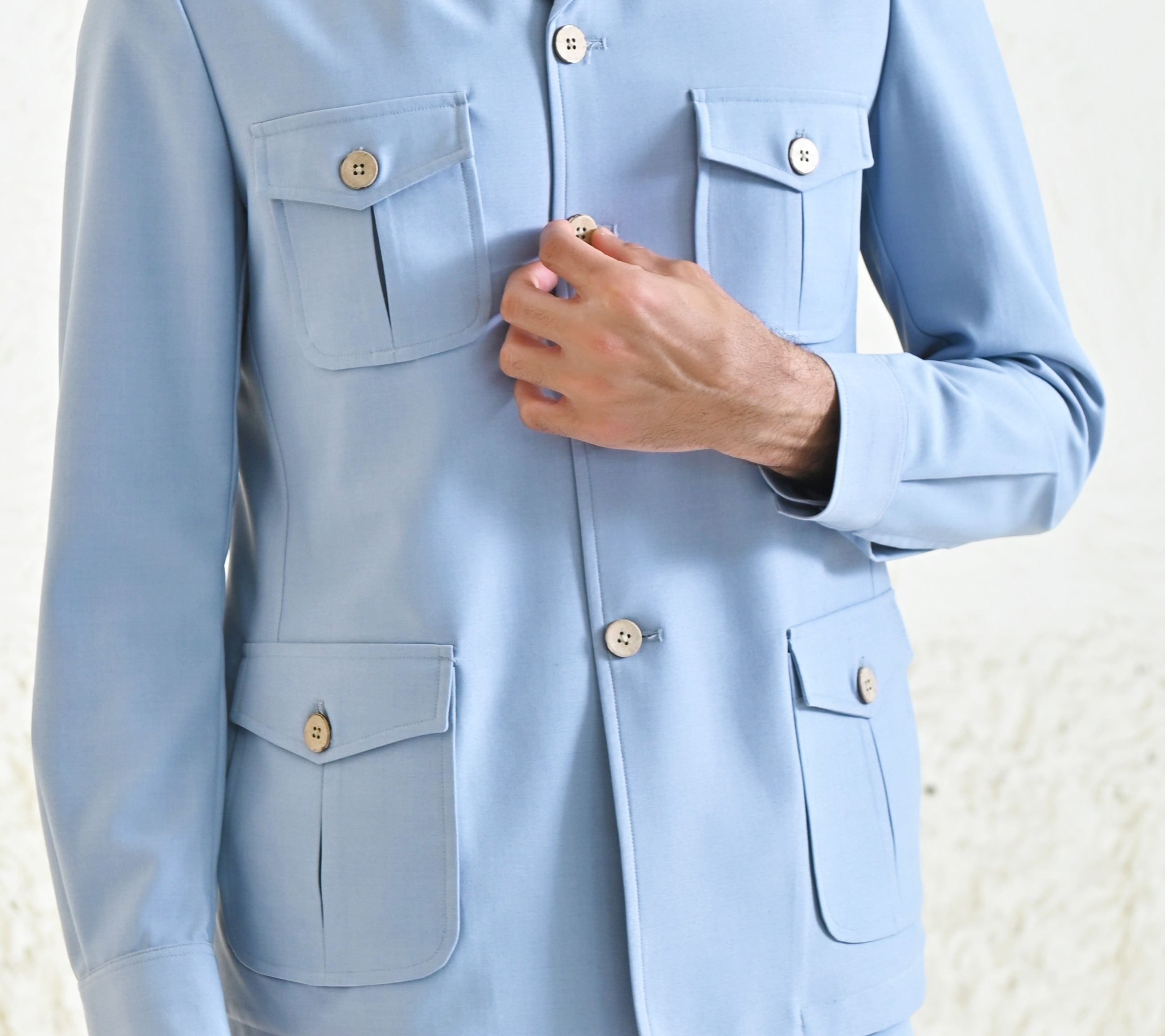 Elegant Sky Blue Linen Blend Co-ord Set, Contemporary Men's Fashion
