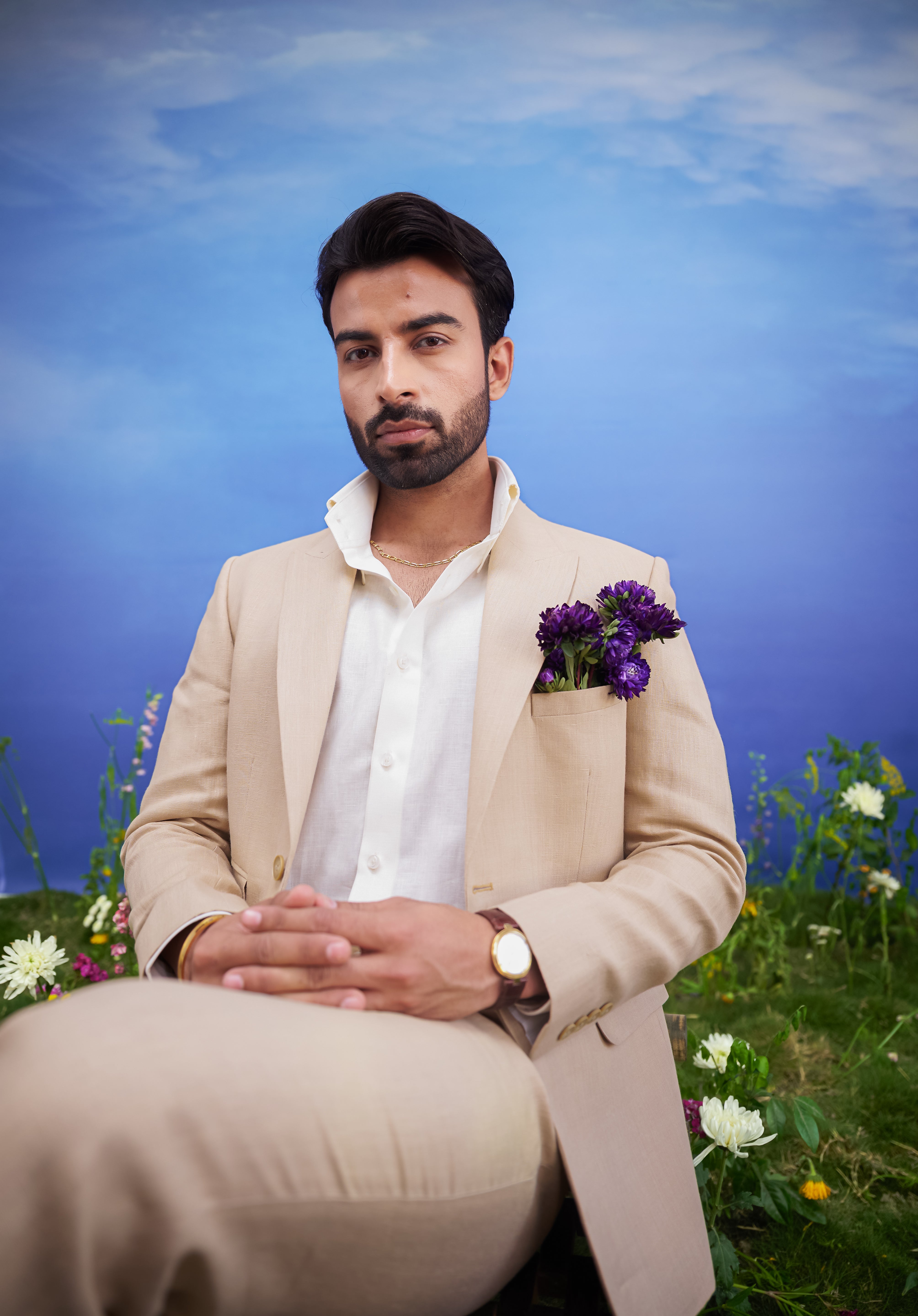 Tan Pure Linen Designer Blazer