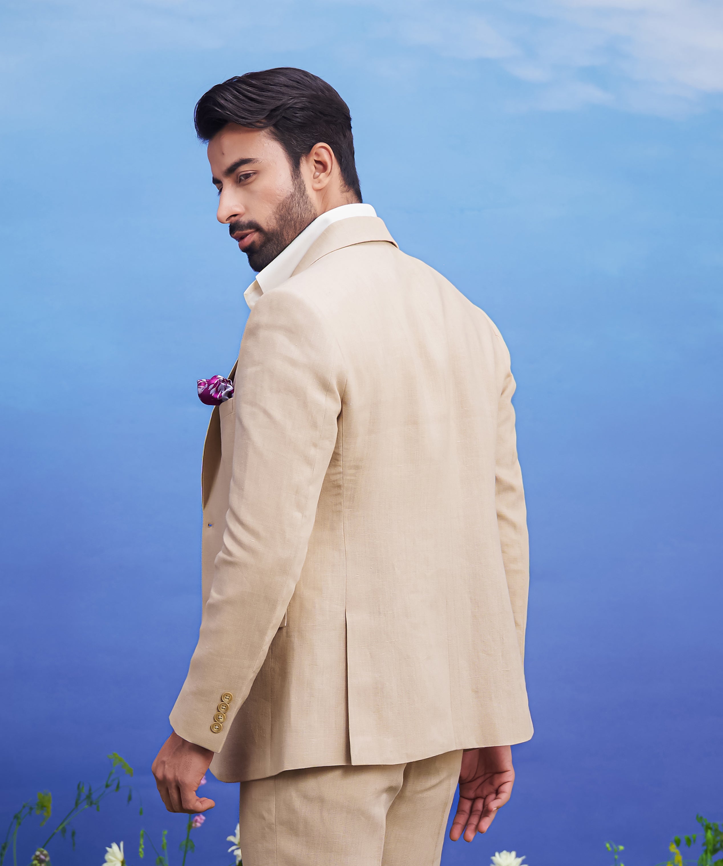 Tan Pure Linen Designer Blazer