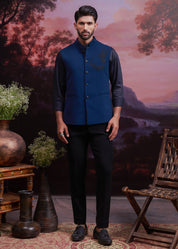 Teal Green Nehru Jacket with Hand Embroidered Motif