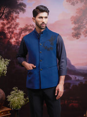 Teal Green Nehru Jacket with Hand Embroidered Motif