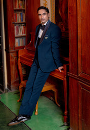 Teal Shawl Lapel Jacquard Suit