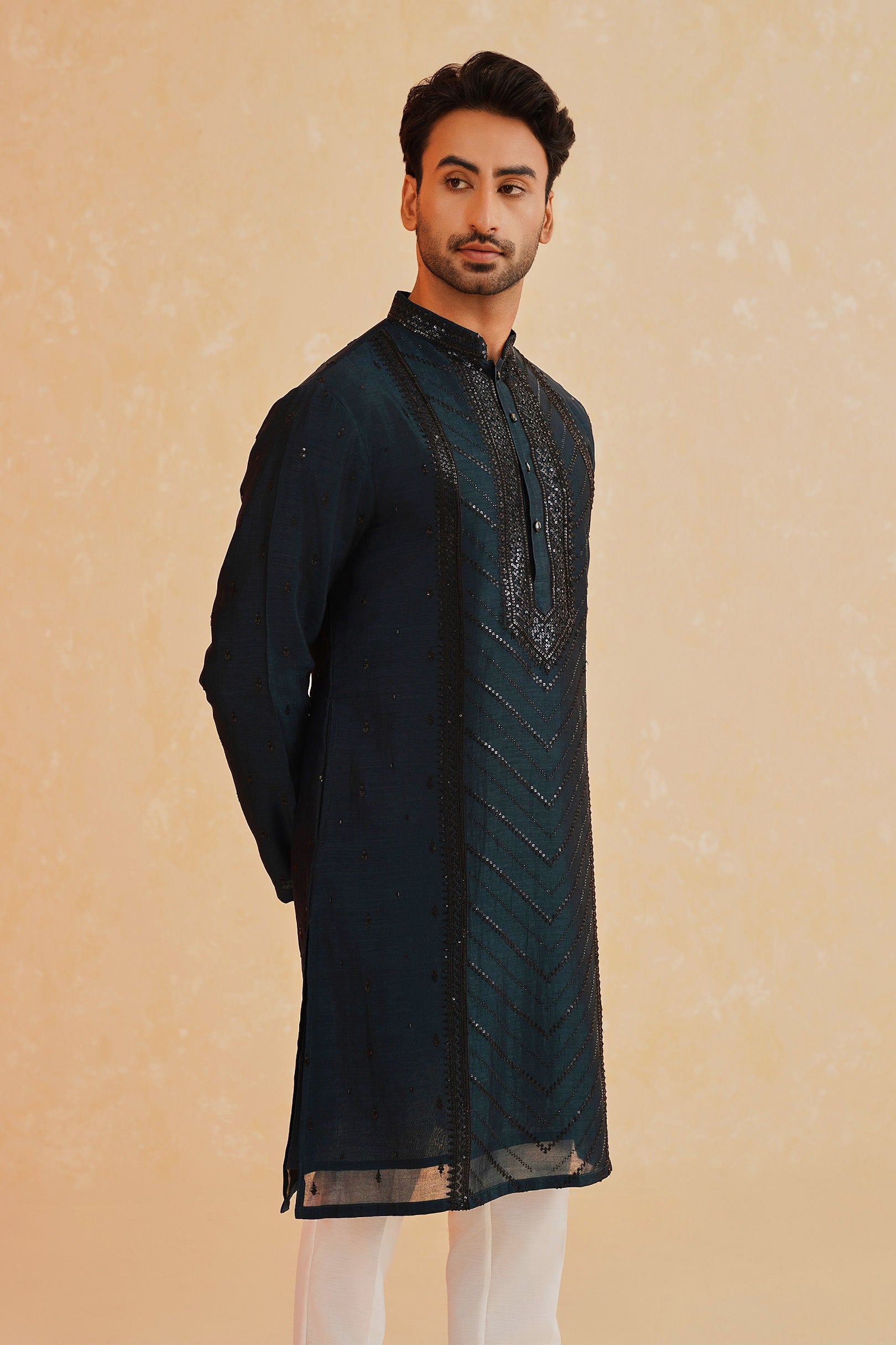 Dazzling Teal Blue Embroidered Sequin Kurta Set