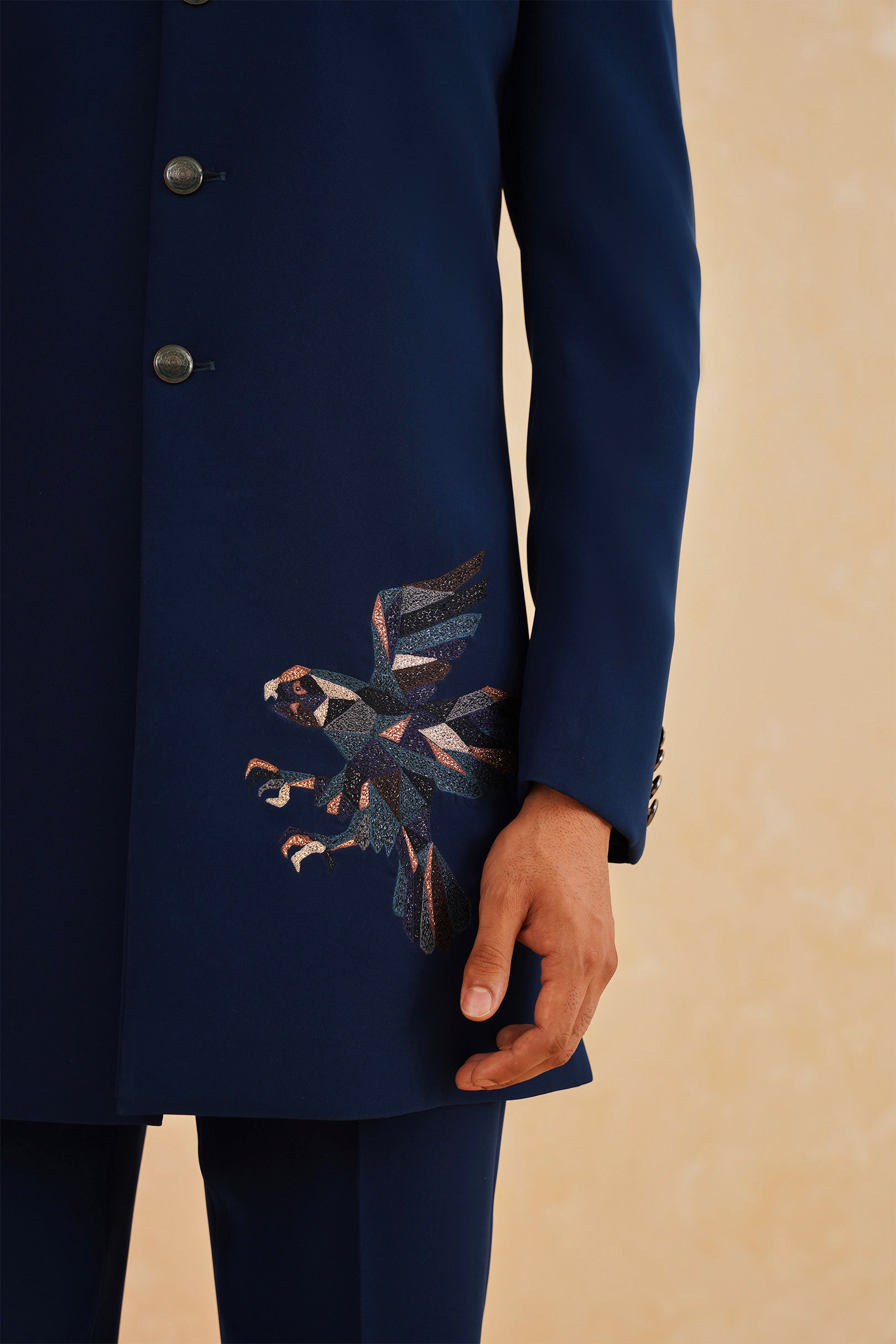  A Timeless Fusion
Stylish Teal Blue Indo-Western with Intricate Embroidery