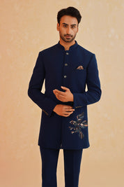 Elegant Teal Blue Indo-Western with Embroidered Designer Motif
