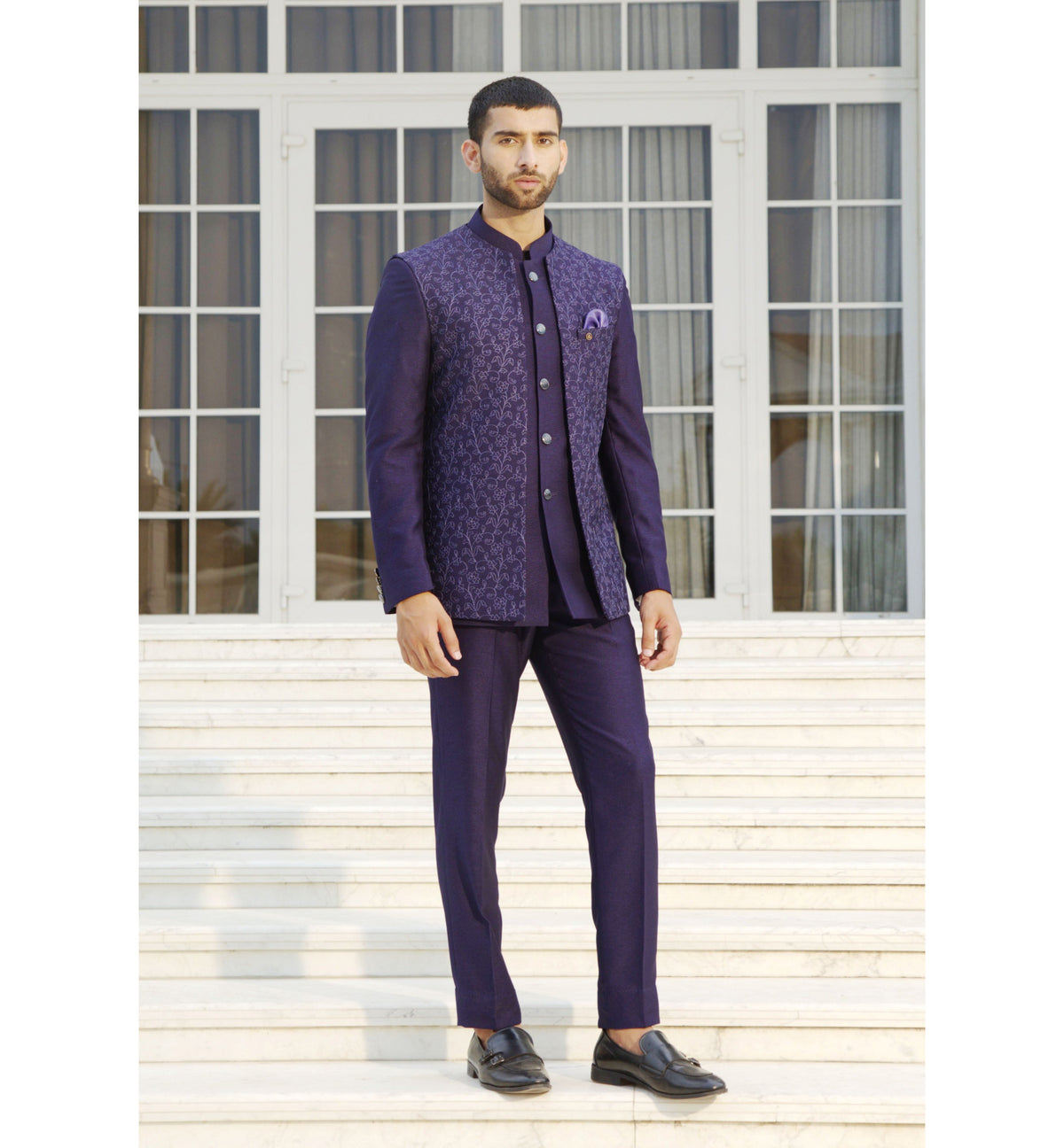 Purple Designer Bandhgala Suit – Bonsoir | Elegant Wedding Attire