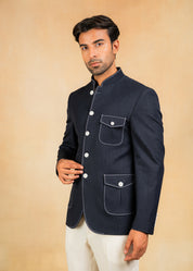 Navy Bandhgala blazer with Denim