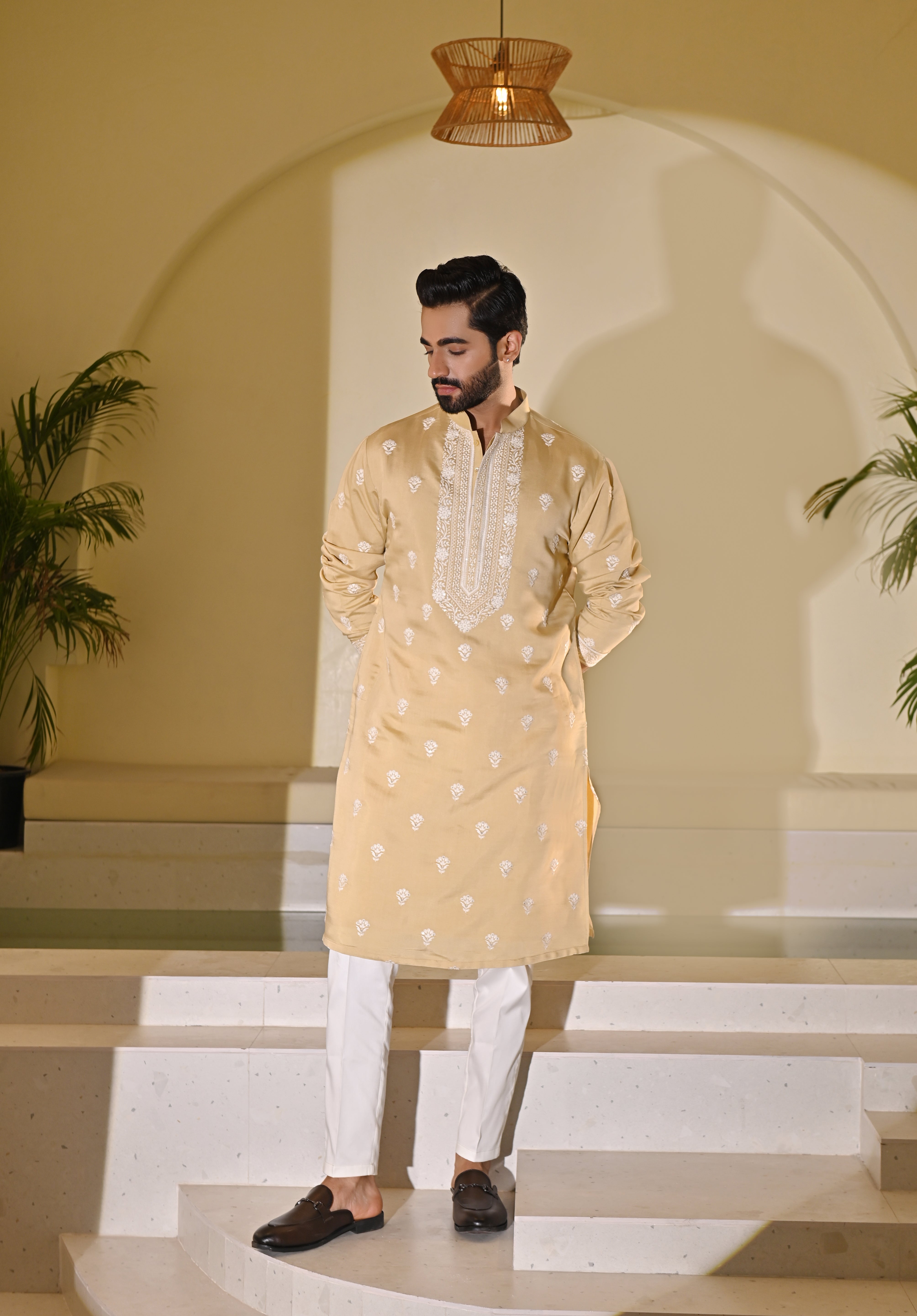 Beige Embroidered Kurta Set