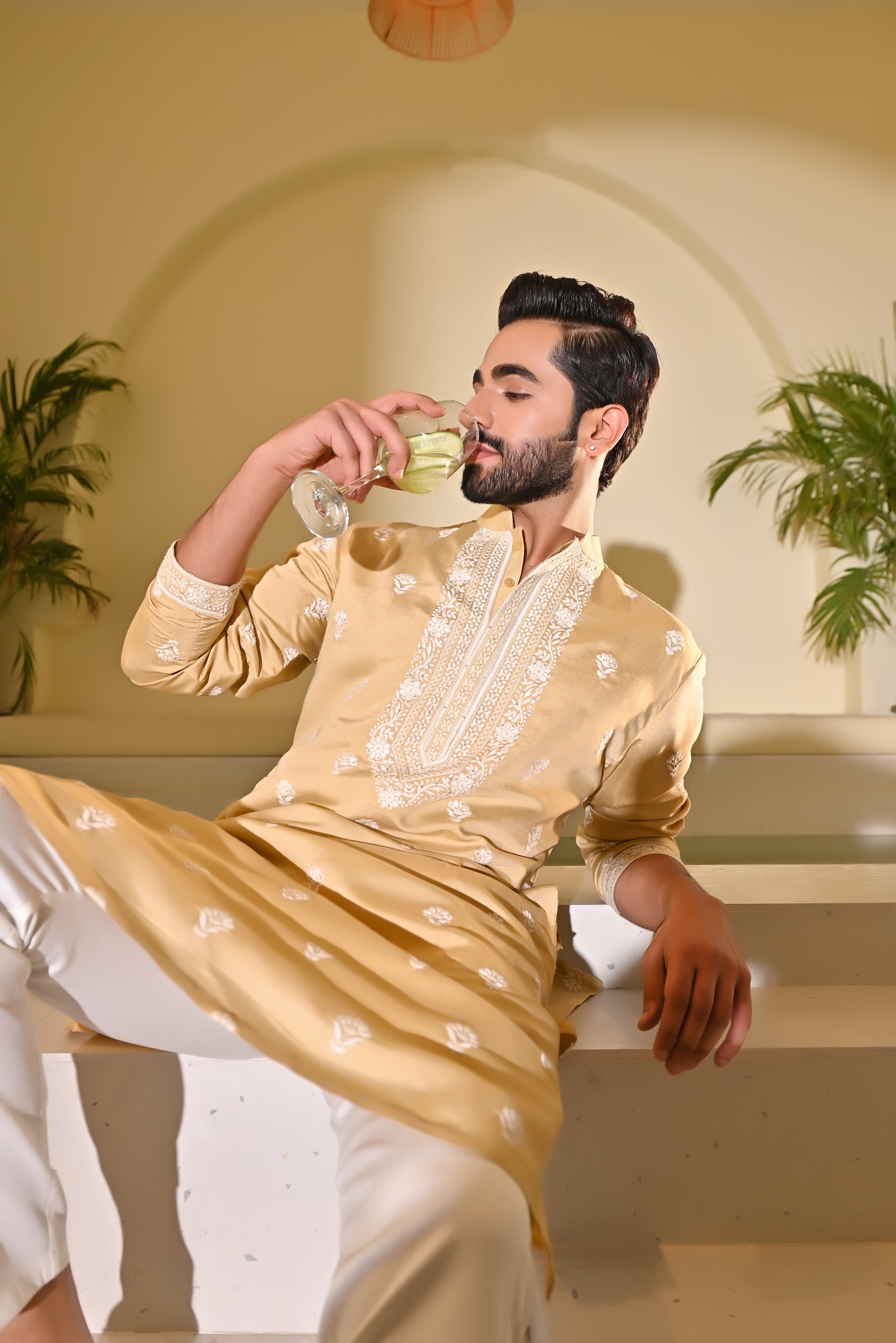 Beige Embroidered Kurta Set