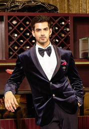 Navy Blue Velvet Party Blazer