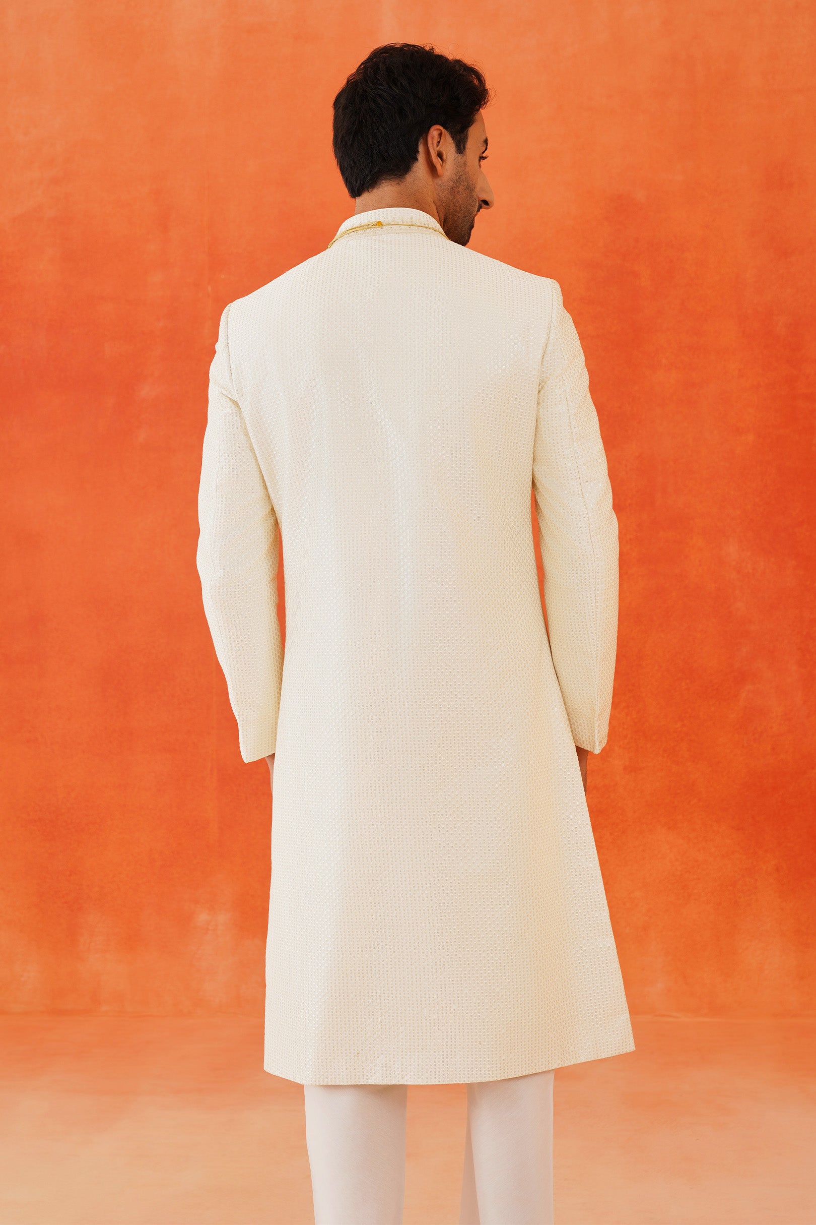 Modern Indian Fashion
White Silk Sherwani Set, Indian Wedding Wear
Timeless White Silk Sherwani Set 