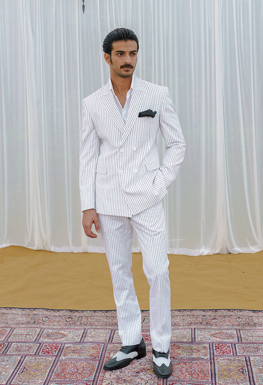 White Broad stripe double breasted Suit – Bonsoir