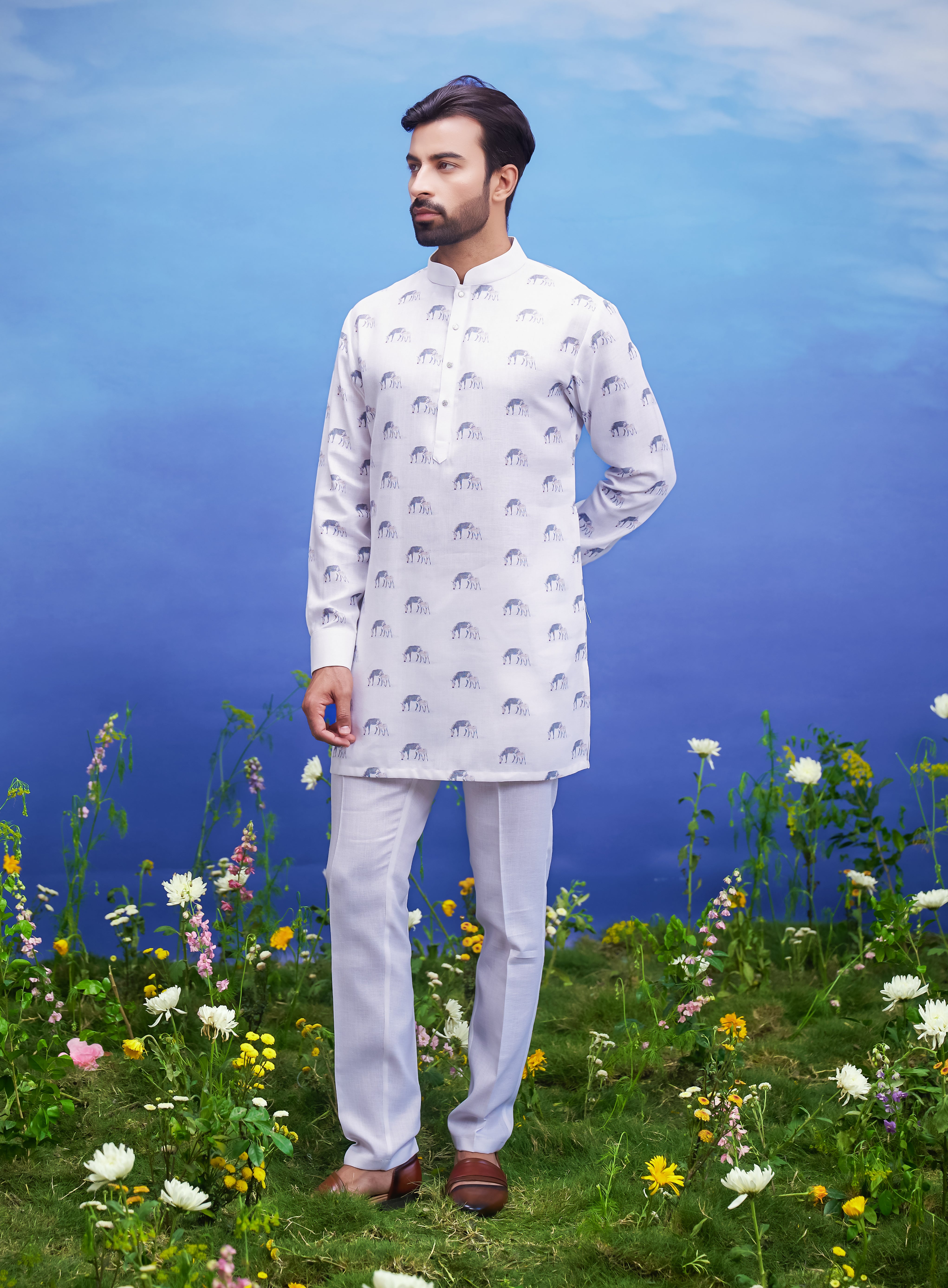 White Linen Kurta Set