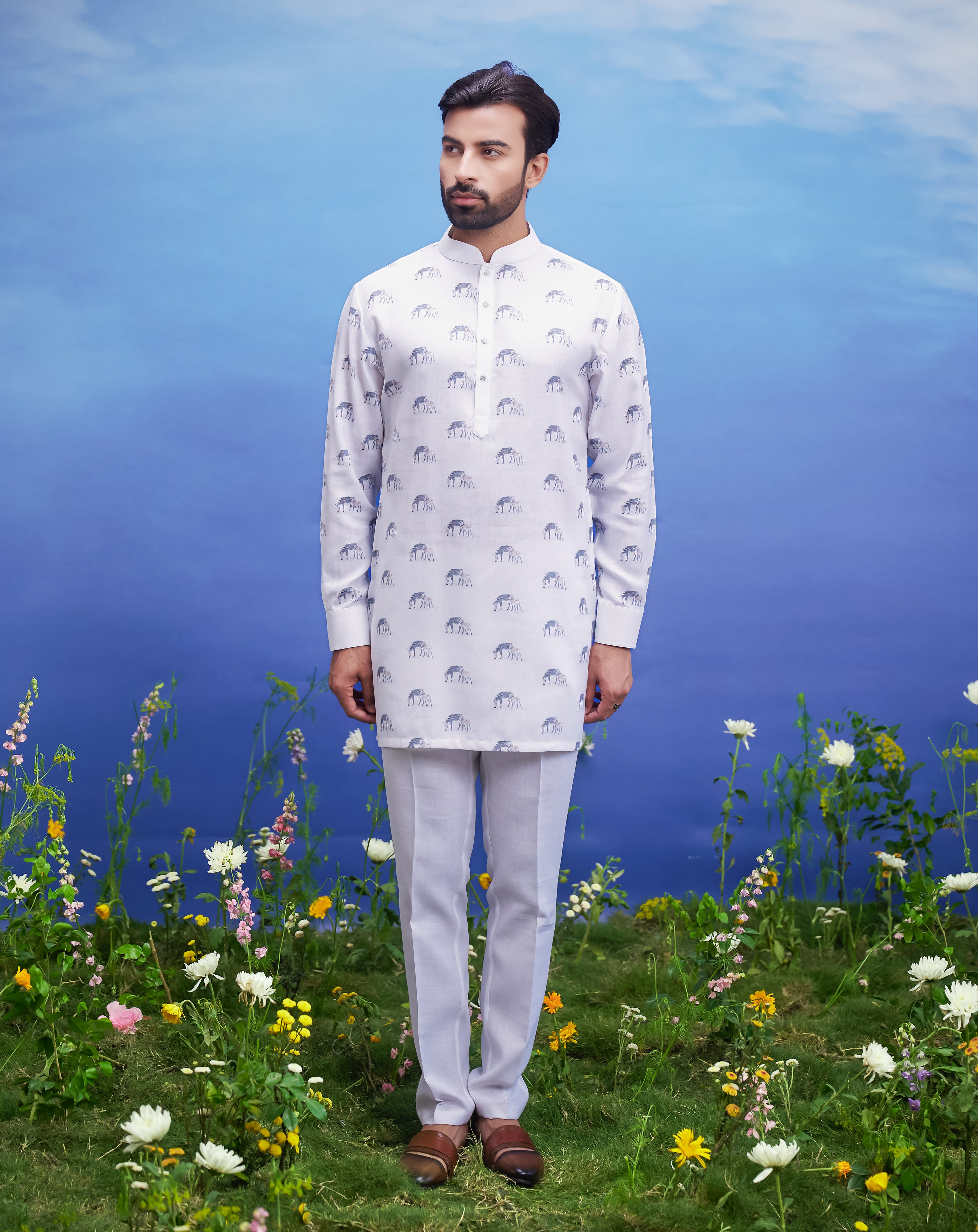 White Linen Kurta Set