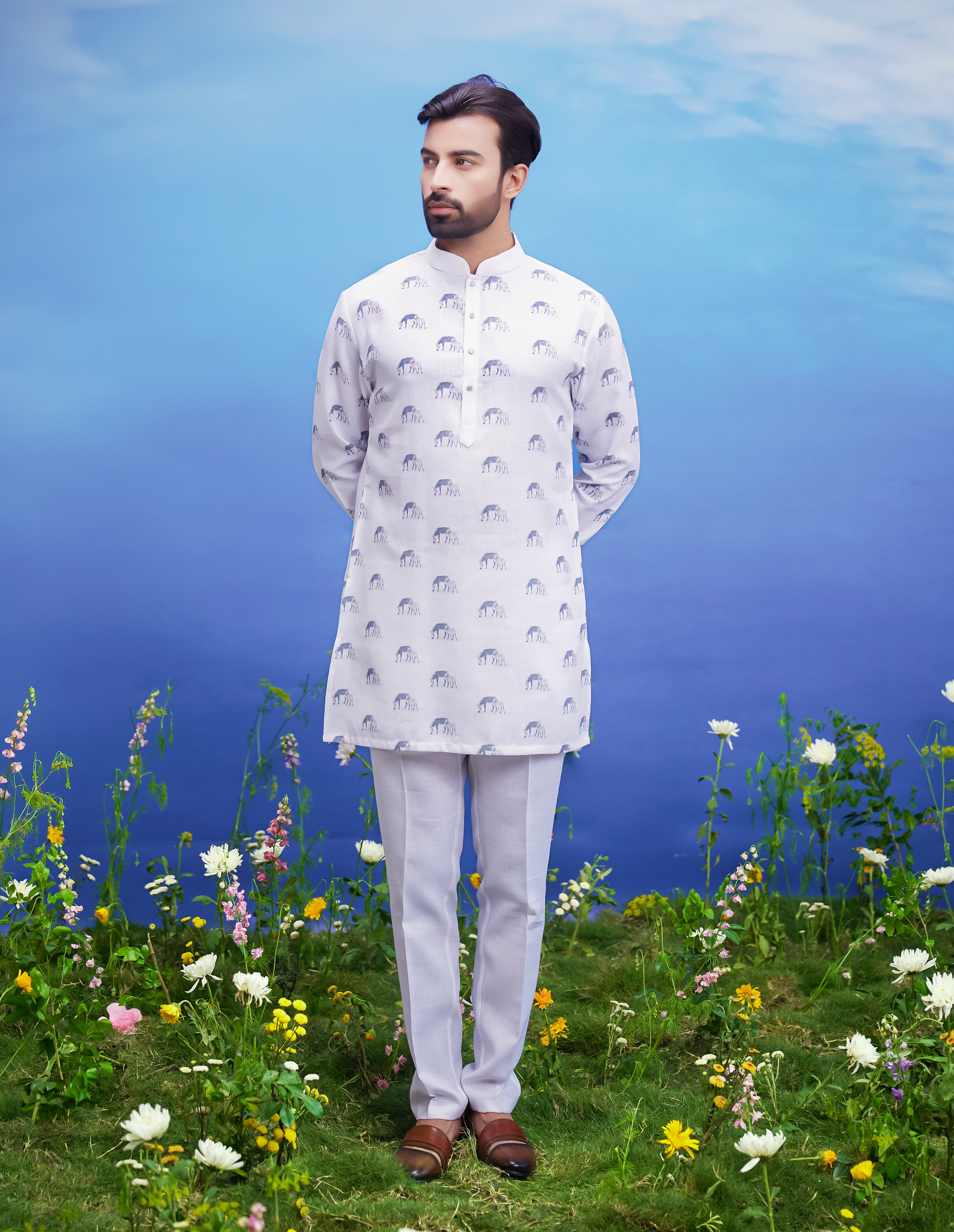 White Linen Kurta Set