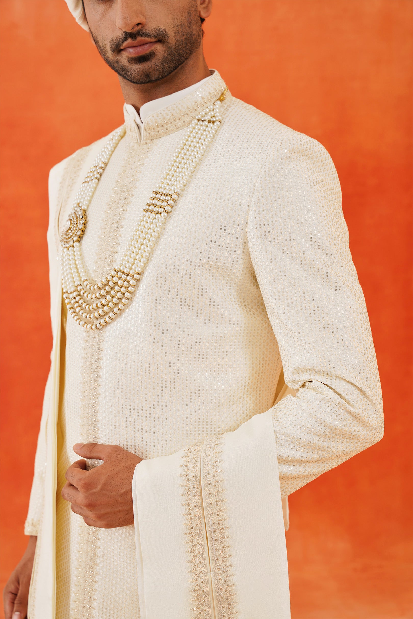 A Timeless Classic
Stylish White Silk Sherwani