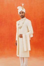 Luxurious White Silk Sherwani Set