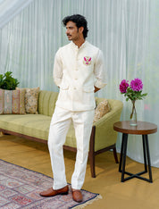 White shirt jacket sets with Eagle motif