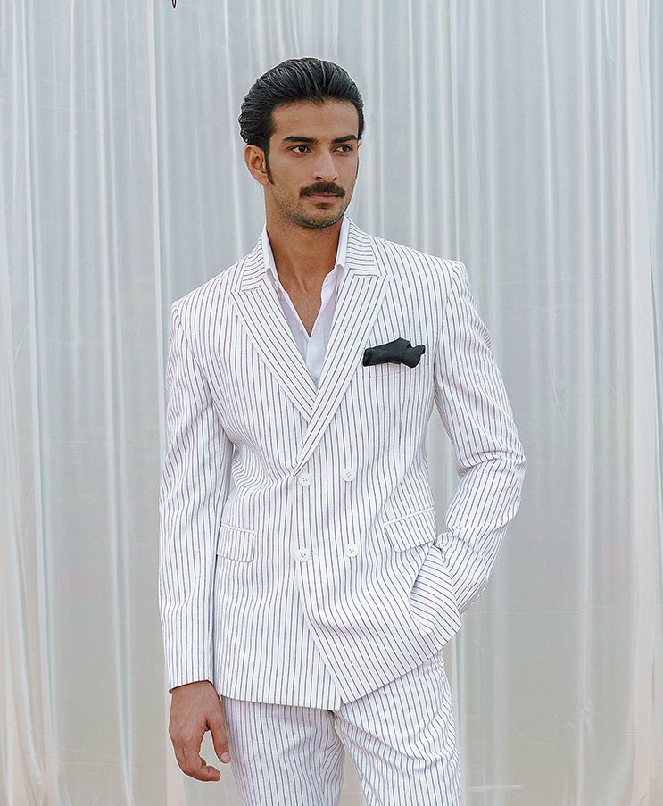 White stripe double breasted Blazer