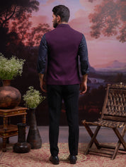 Wine Nehru Jacket with Hand Embroidered Motif