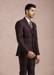 Modern Men's Fashion
Versatile Wine Broad Checked 5-Piece Suit