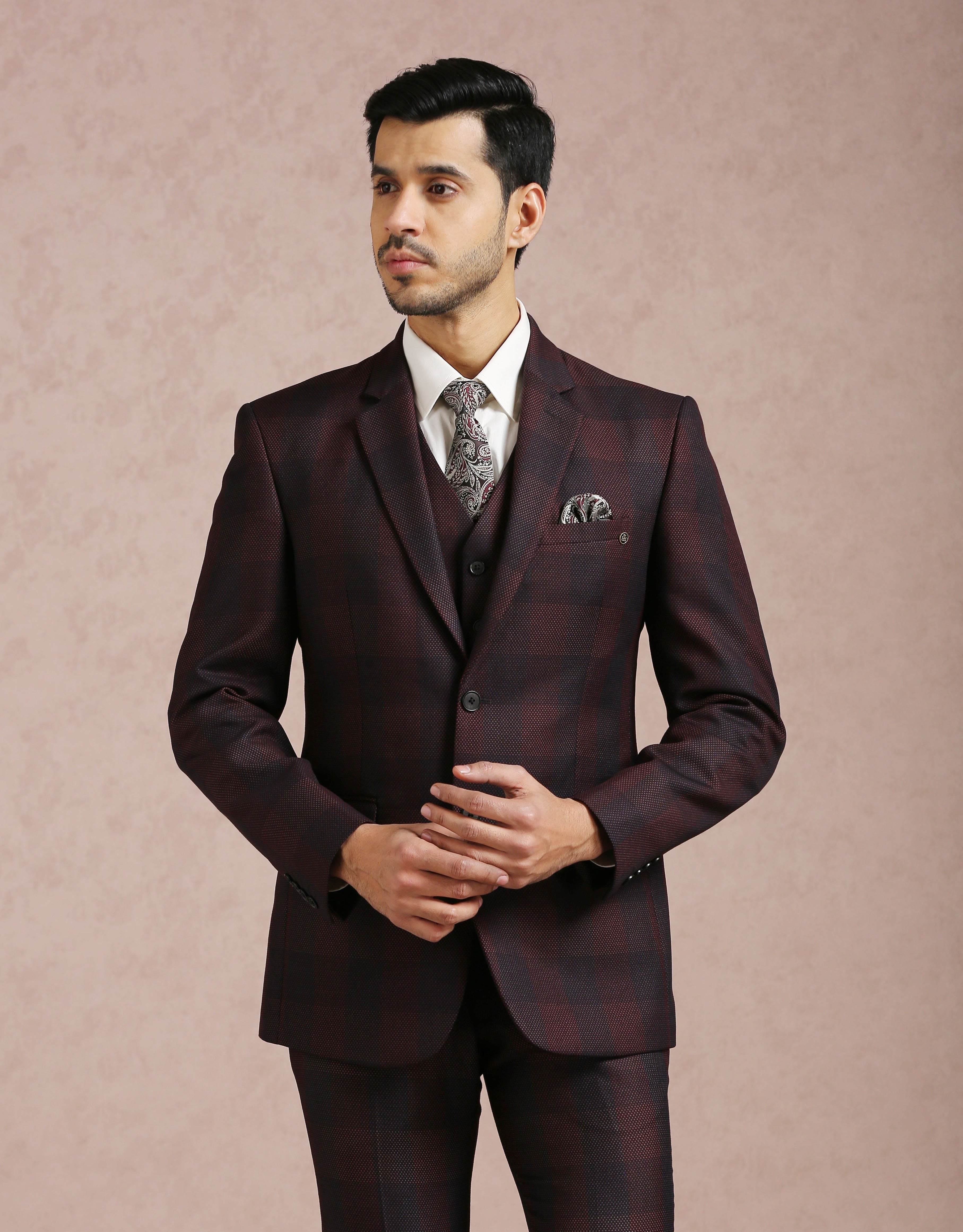Timeless Fashion
Trendy Wine Broad Checked 5-Piece Suit
