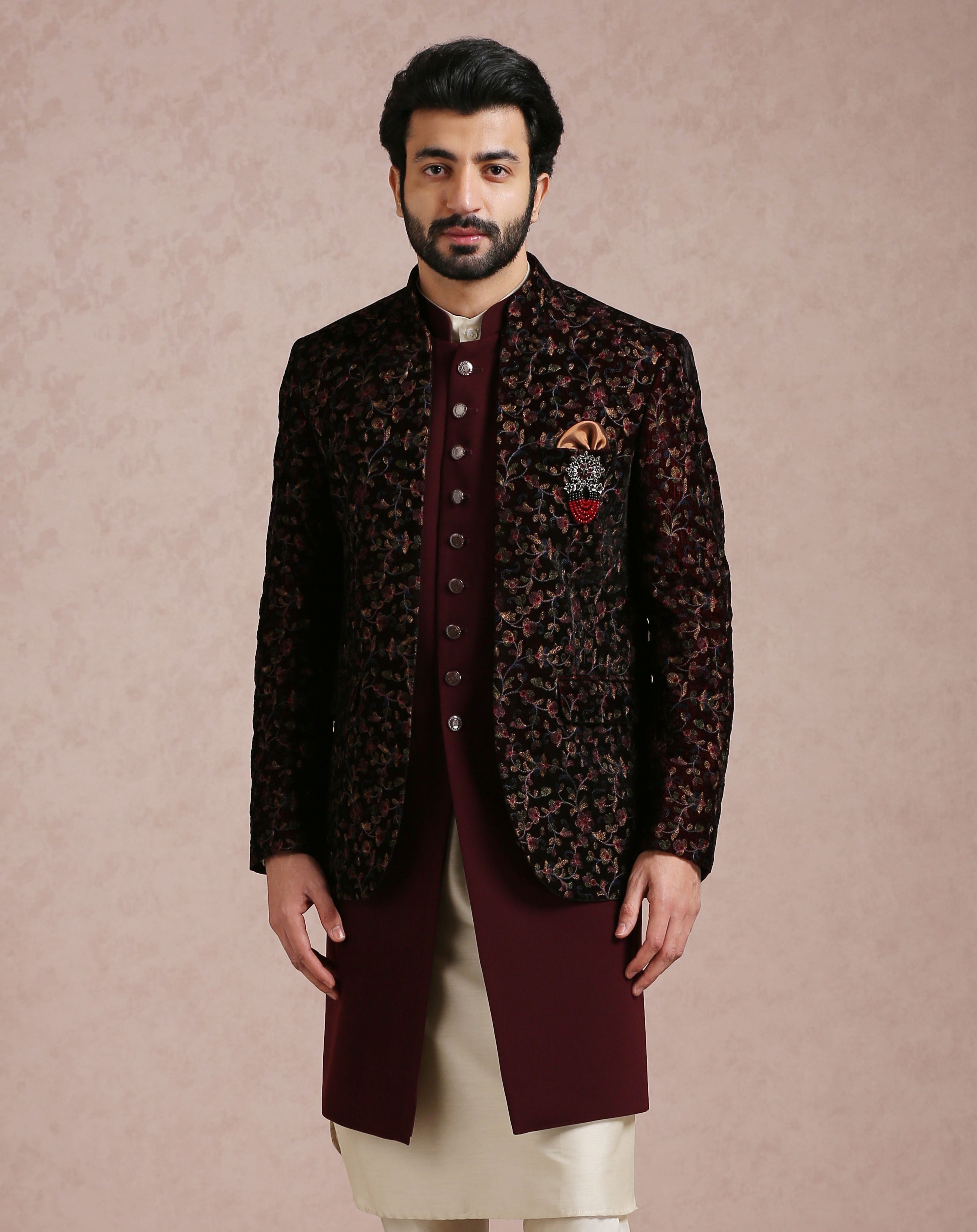 Elegant Wine Indo-Western with Intricate Embroidery