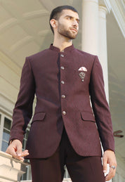 Perfect for Weddings and Formal Occasions
Elegant Wine Jacquard Bandhgala