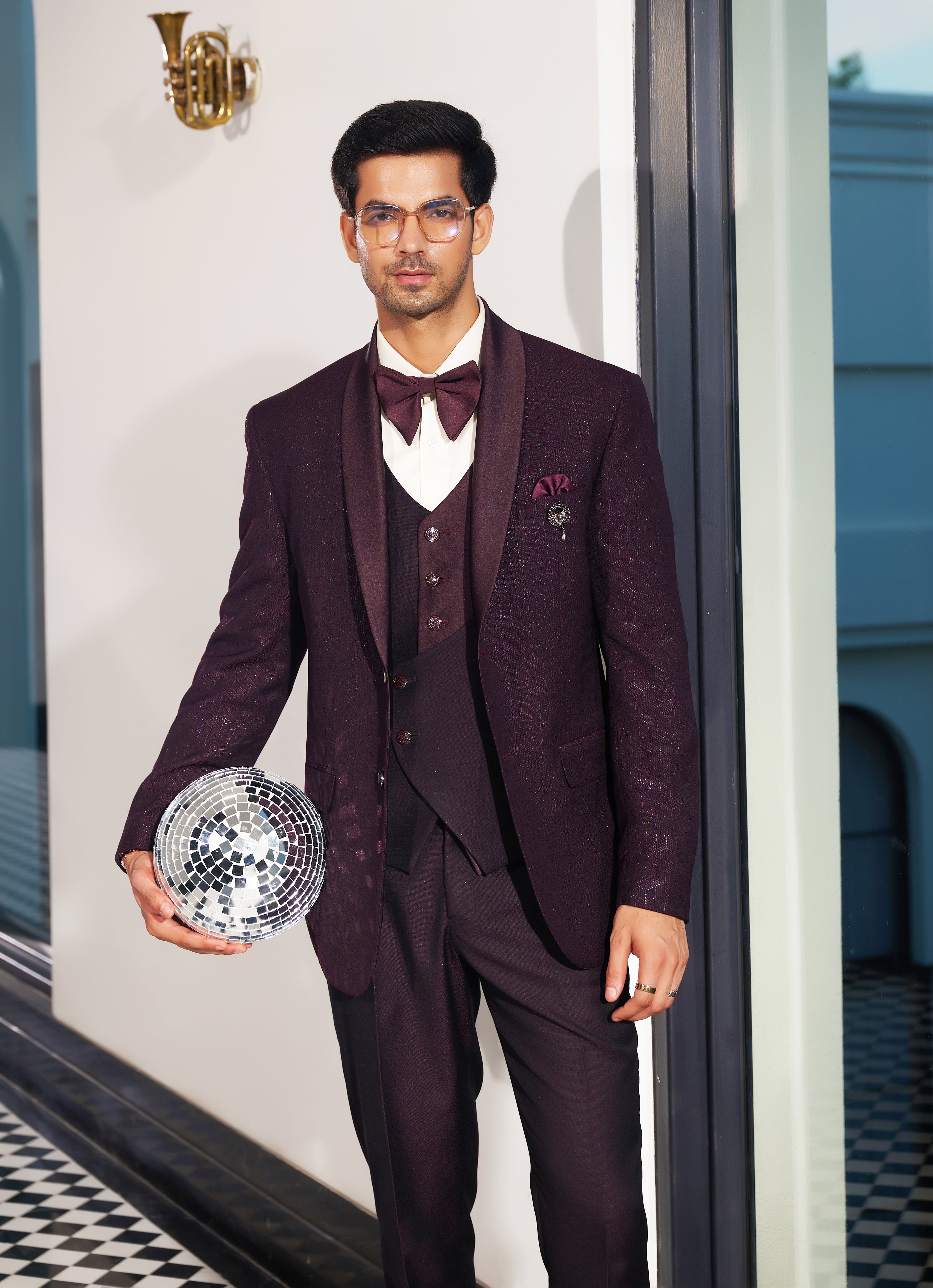 Stylish Wine Suit with Designer Vest, Perfect for Weddings and Formal Occasions
