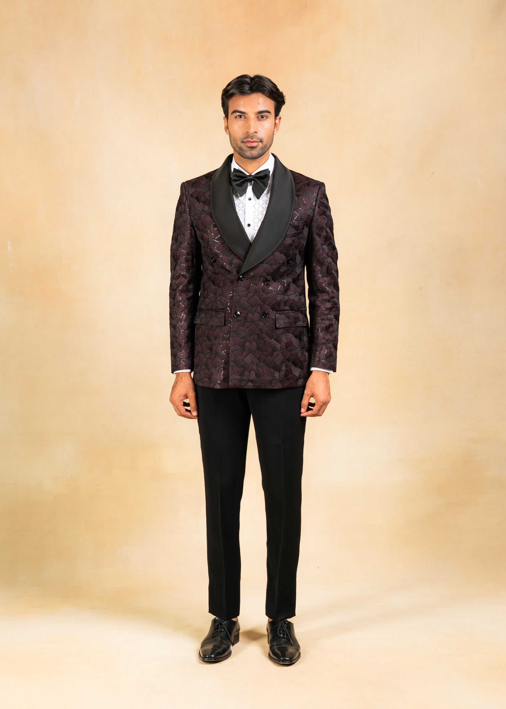 Wine double breasted shawl collar tuxedo