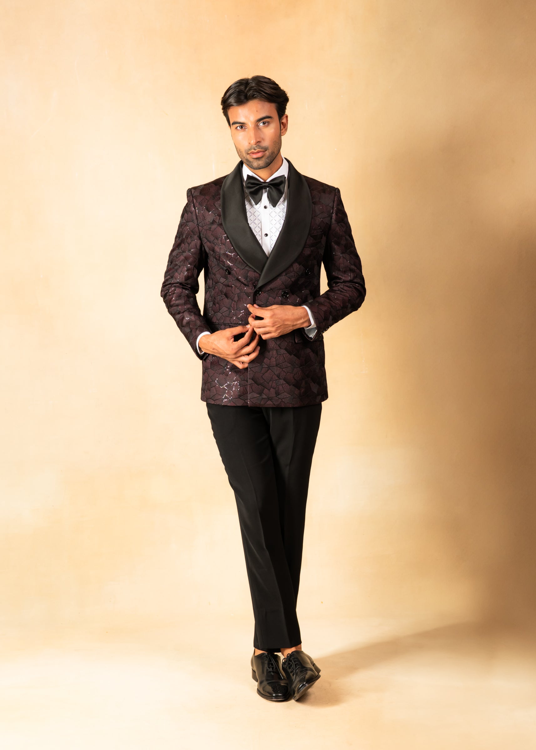 Wine double breasted shawl collar tuxedo