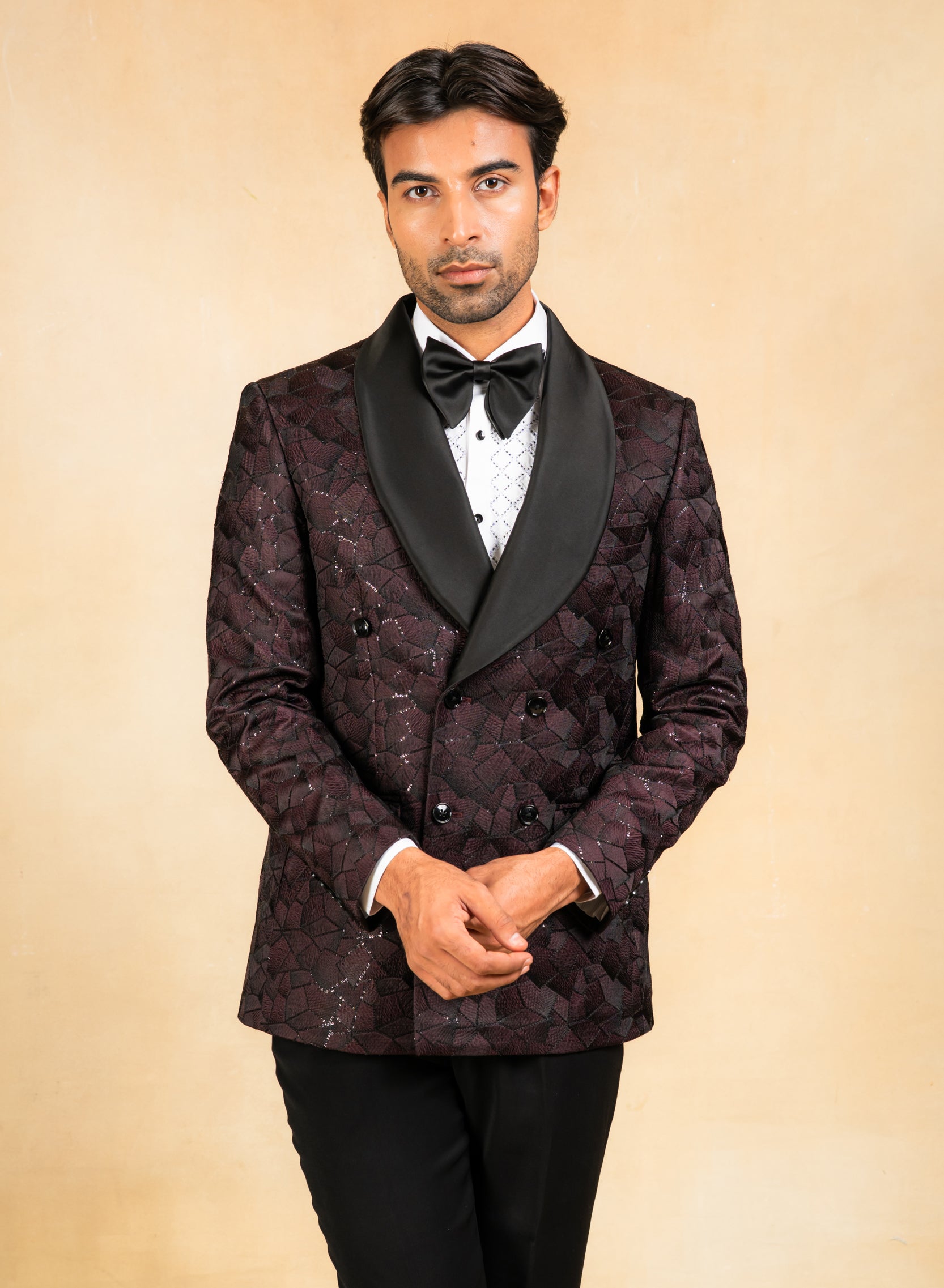 Wine Double Breasted Shawl Collar Tuxedo Bonsoir