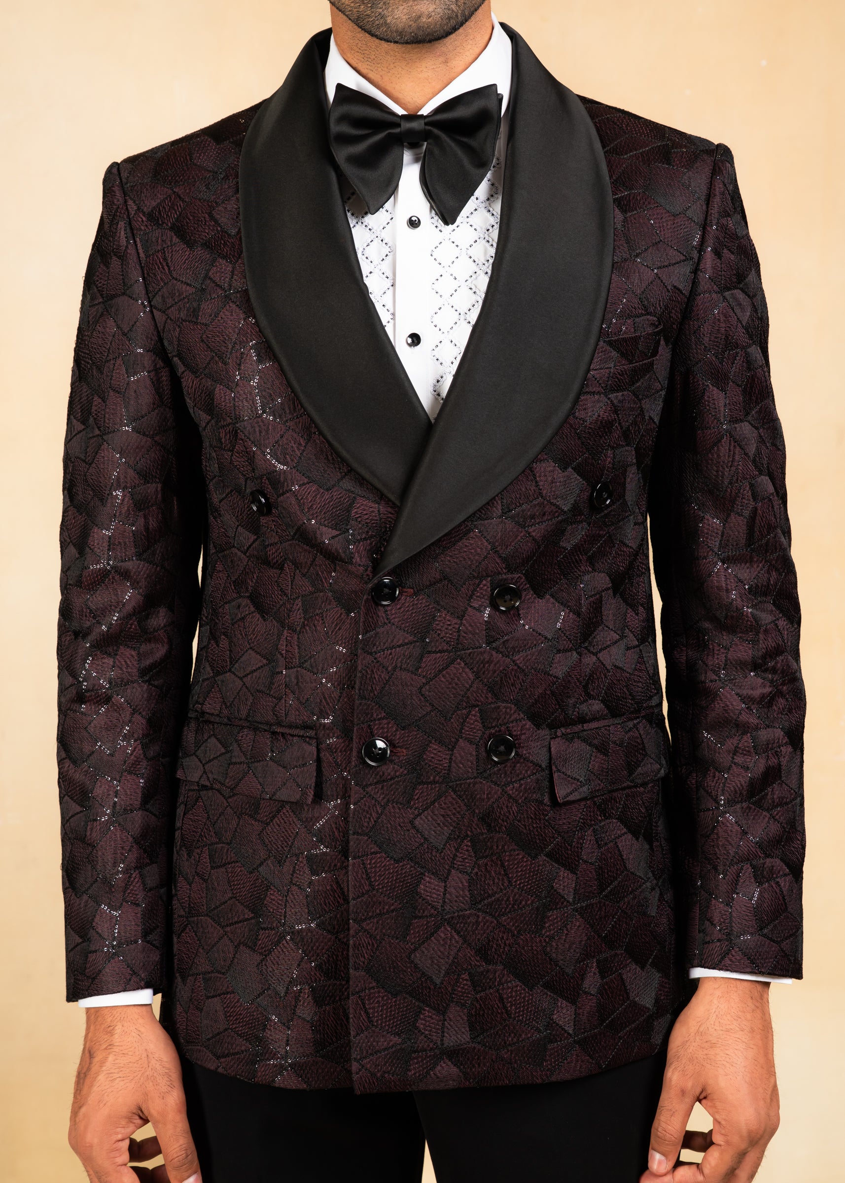 Wine double breasted shawl collar tuxedo