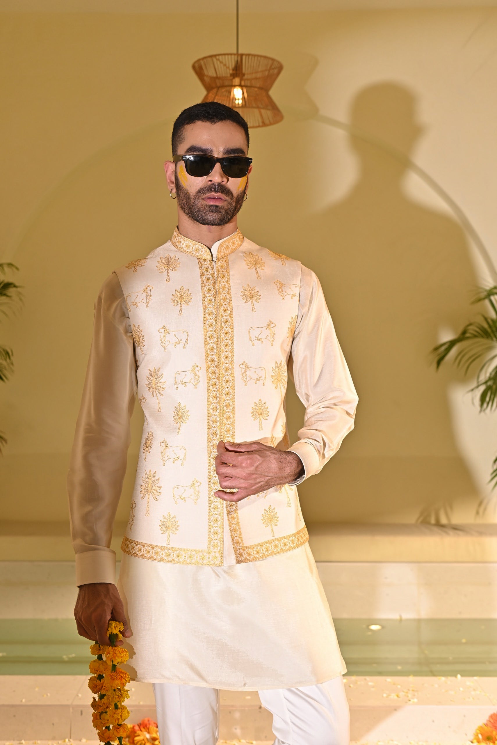 Stylish Yellow Embroidered Kurta Jacket Set