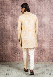beige embroidered open indowestern