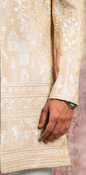 beige embroidered open indowestern