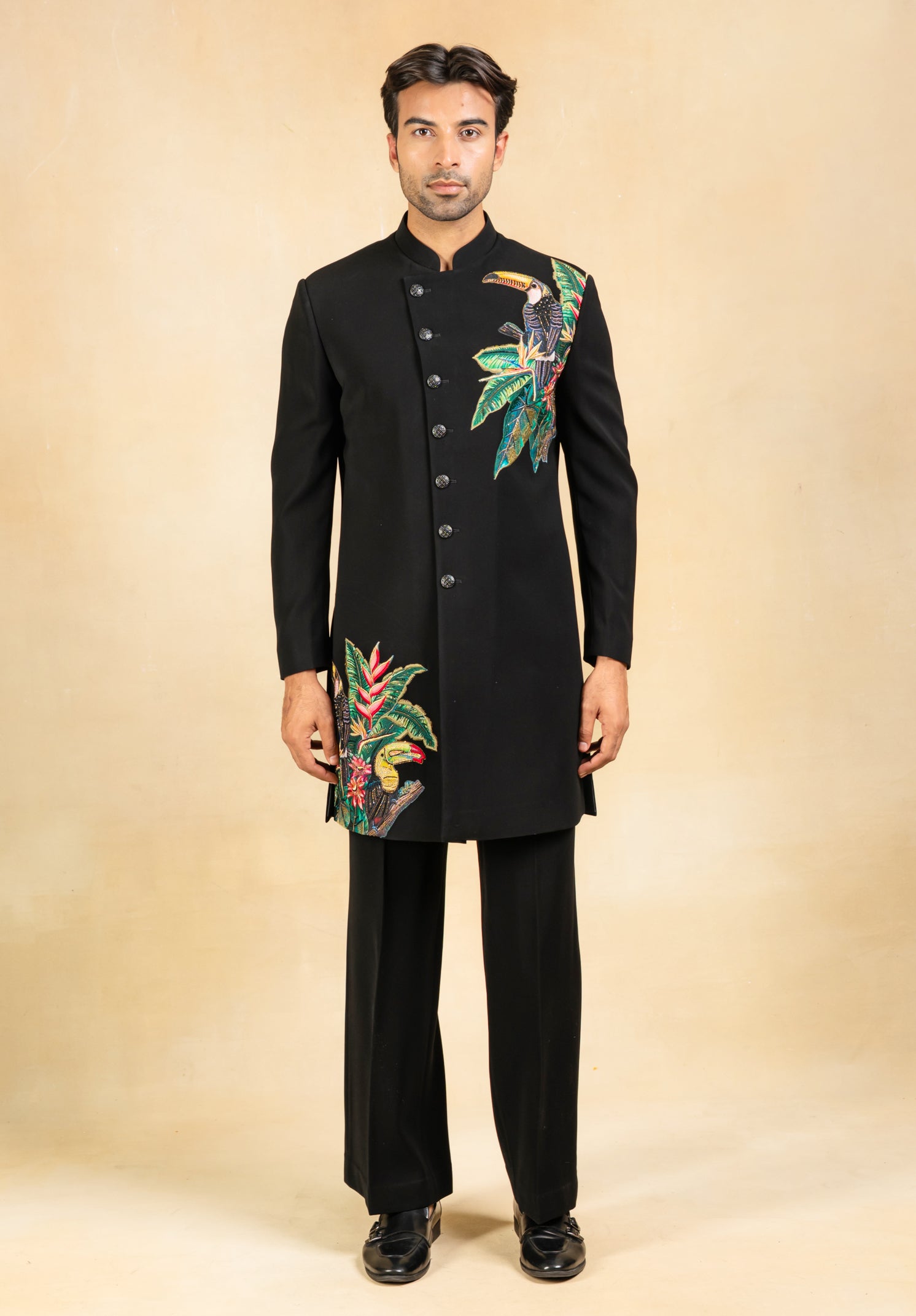 black angrakha indowestern with embroidery