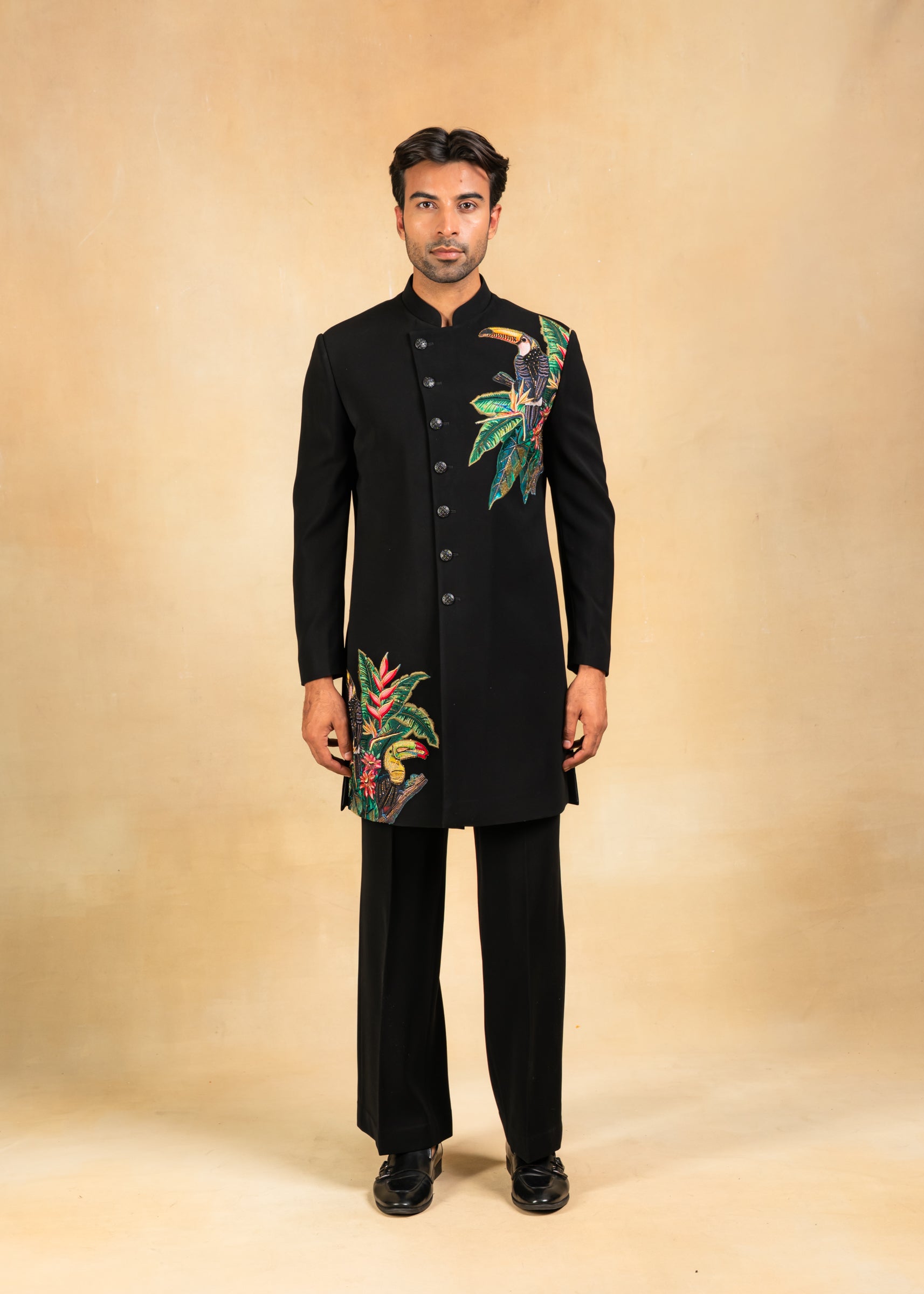 black angrakha indowestern with embroidery