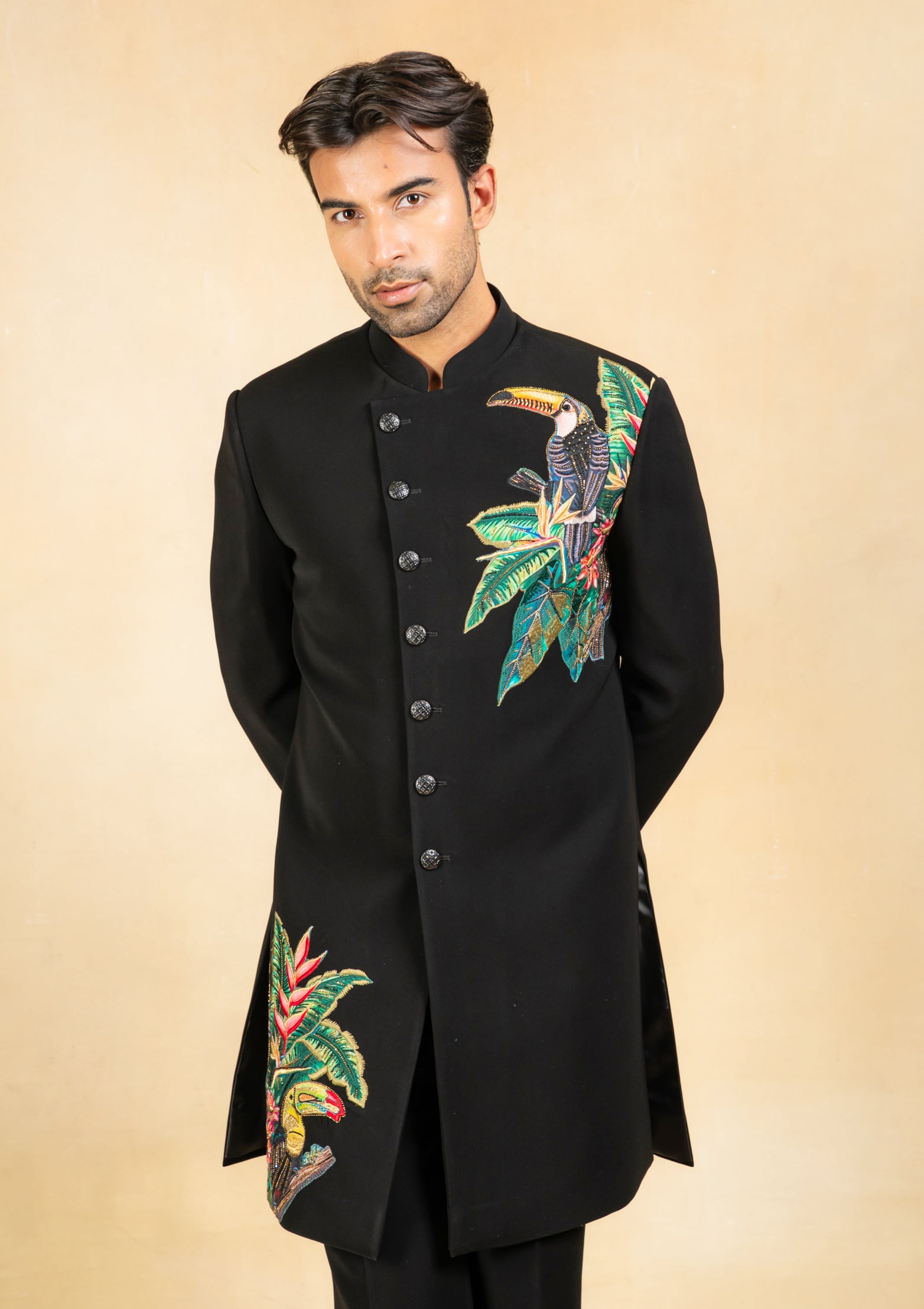 black angrakha indowestern with embroidery