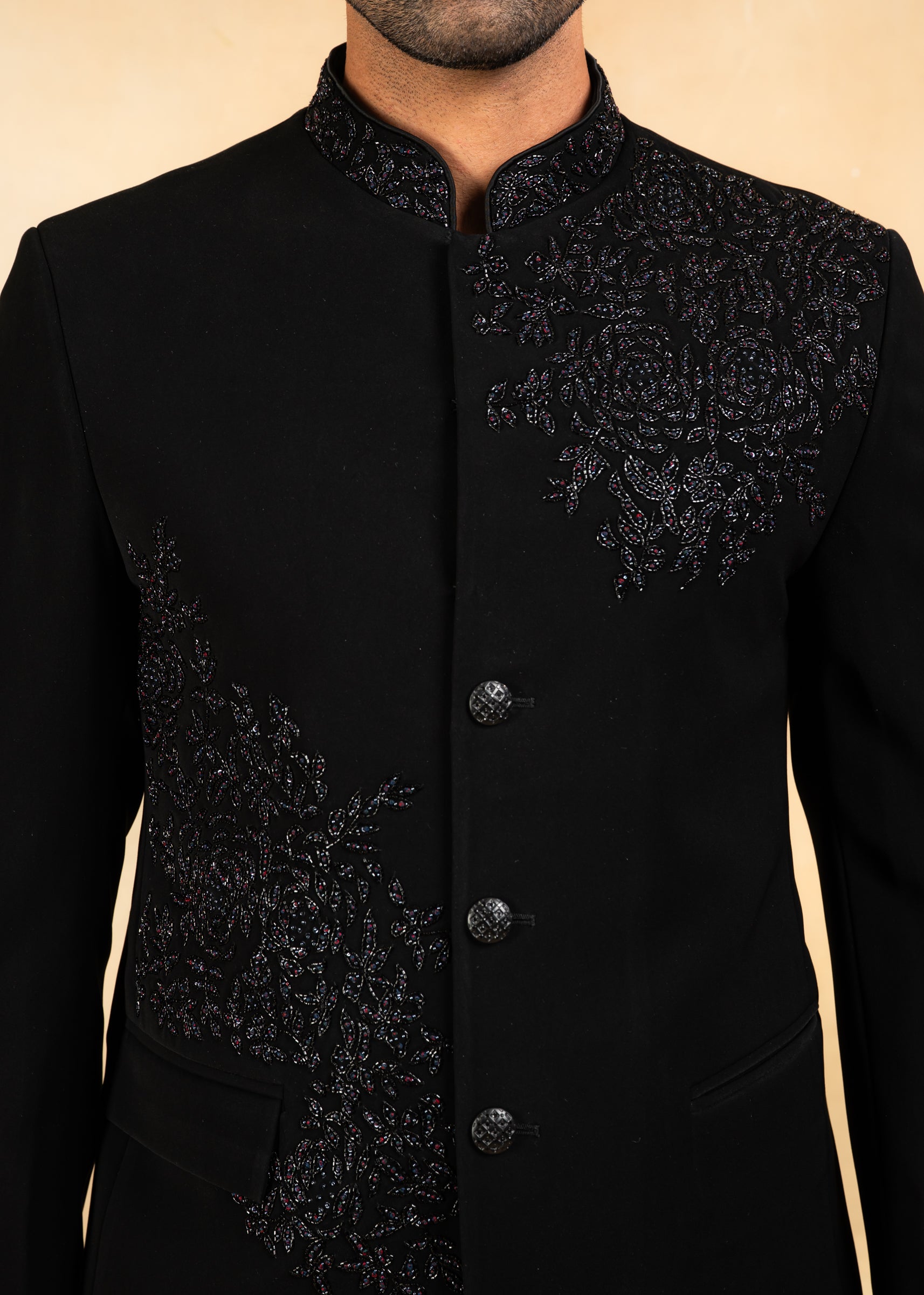 black bandhgala with hand embroidery